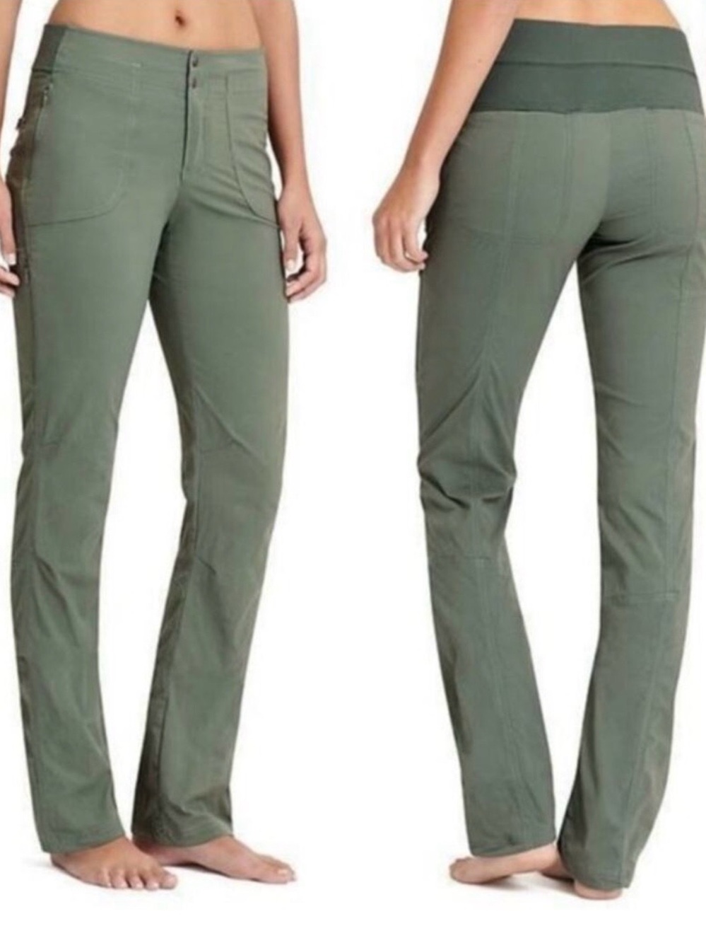 Athleta Trekkie North Straight Leg Outdoor Pant 6 Olive Green Hiking Ripstop EUC